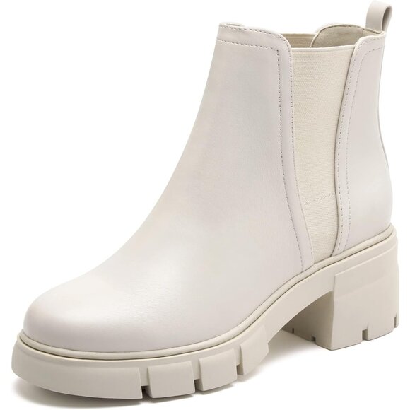 Stylish Women's Platform Chelsea Ankle Boots - Comfort and Elegance in Cream - Picture 1 of 7